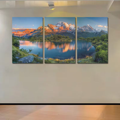 3pcs Mountain Lakeside Illustration Wall Art Set Canvas Framed 50x70cm - High Quality Print 100% Australian Made Wall Canvas Ready to Hang