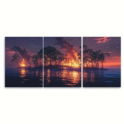 3pcs Fire Island Travel Art Sunken Forest Metal Print Ready to Hang Art