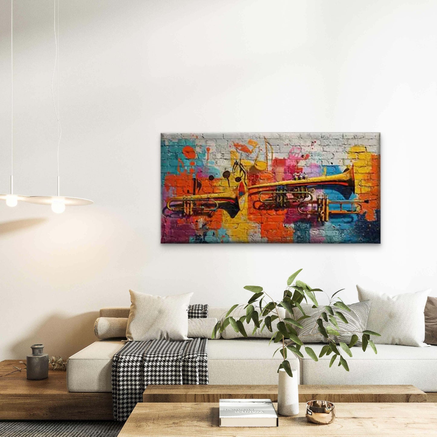 Colorful Brass Instruments Wall Art Canvas Office Home Room Framed 120x60cm - Bella Home Decor