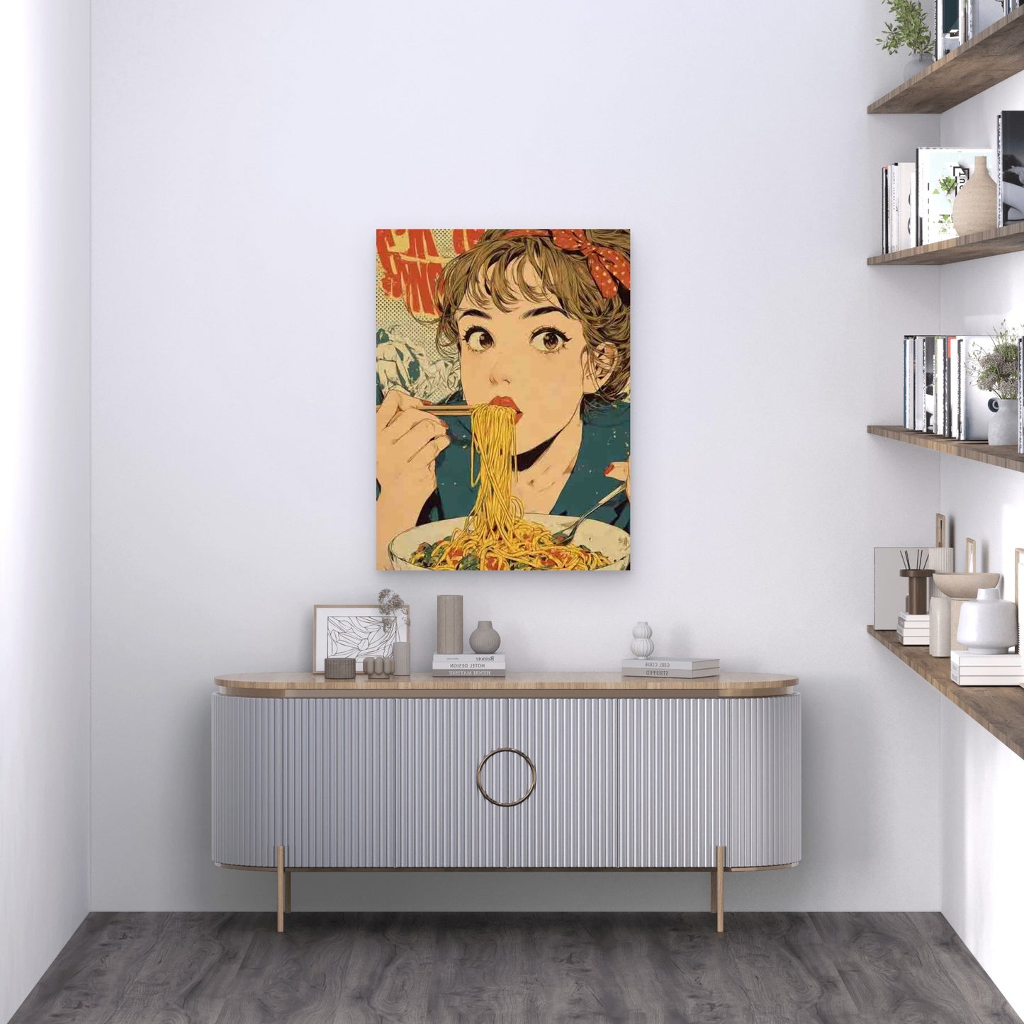 Manga Style Pasta Night Kitchen Metal Print Ready to Hang