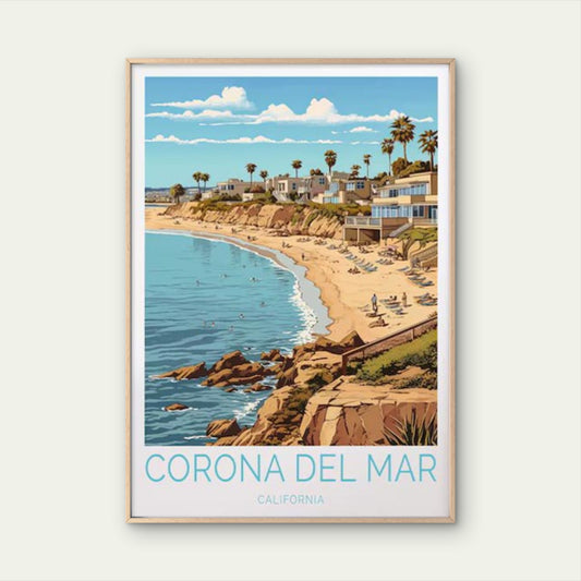 Corona Del Mar California Beach & Palms Travel Poster Print Wall Art - Bella Home Decor