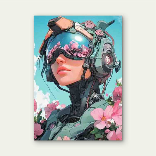 Futuristic Mechanical Armor & Pink Floral 60x90cm Metal Print Ready to Hang