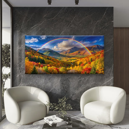 Autumn Rainbow Mountain Valley Wall Art Canvas Office Home Room Framed 120x60cm