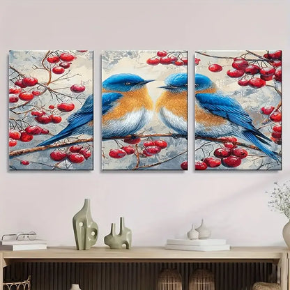 3pcs Bluebirds On Berry Branches,Metal Print Ready to Hang Art - Bella Home Decor