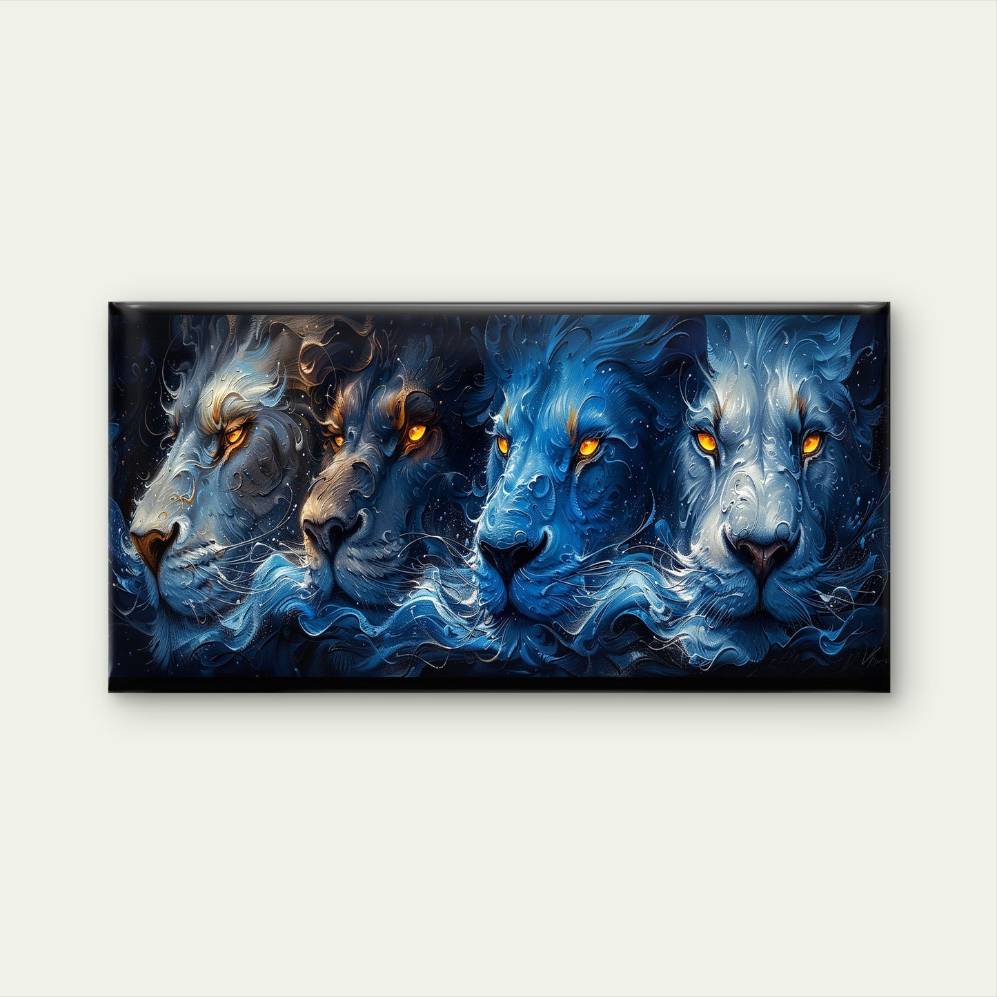 Fire And Ice Lions Wall Art Canvas Office Home Room Framed 120x60cm