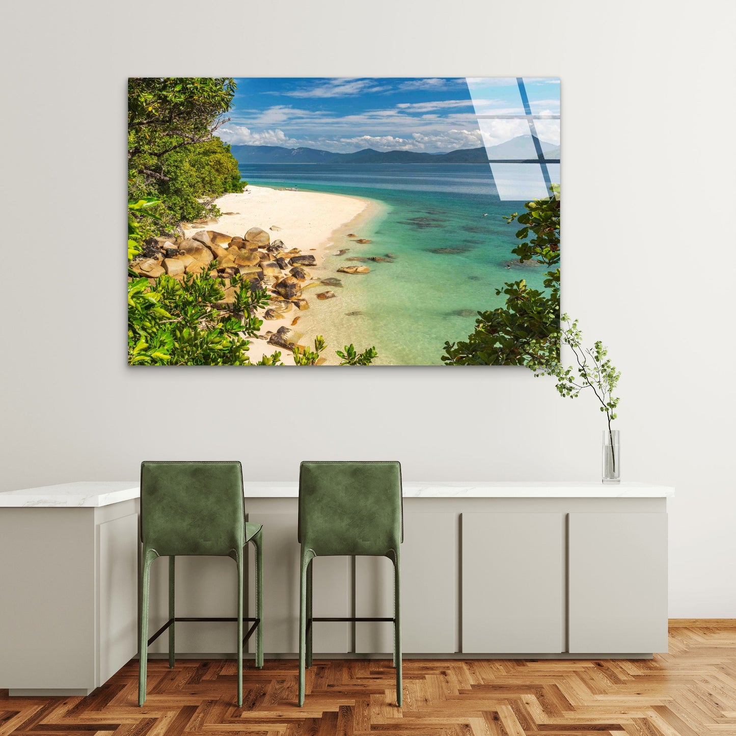 Tropical Sandy Beach Tempered Glass Printing Wall Art Australian Made Quality