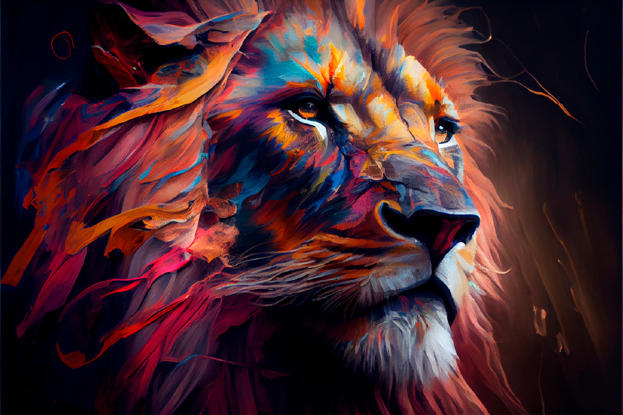 Lion Colorful Oil Painting Glass Framed Wall Art, Ready to Hang Quality Print