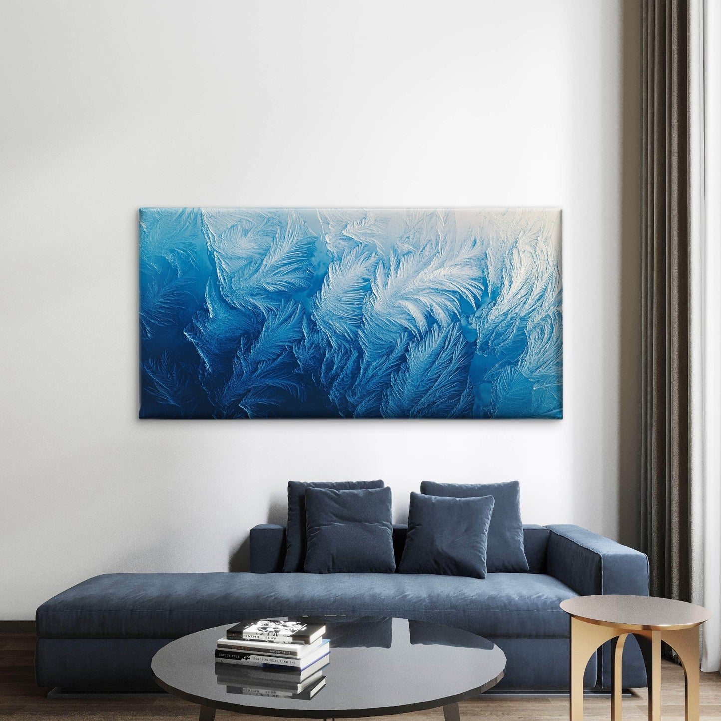 Dark Navy Ice Frost Crystal Wall Art Canvas Office Home Room Framed 120x60cm