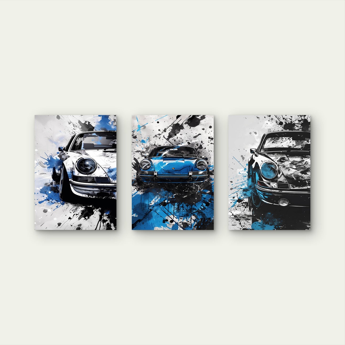 3pcs Blue And Black Sports Car Splatter Wall Art Set Canvas Framed 40x60cm - High Quality Print 100% Australian Made Wall Canvas Ready to Hang