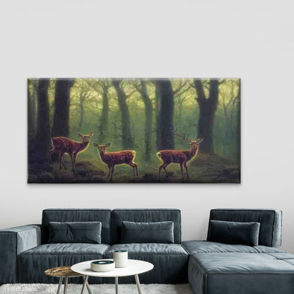 Three White-Spotted Brown Deers Wall Art Canvas Office Home Room Framed 120x60cm