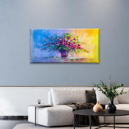 Modern Abstract Yellow Blue Floral Wall Art Canvas Office Home Framed 120x60cm