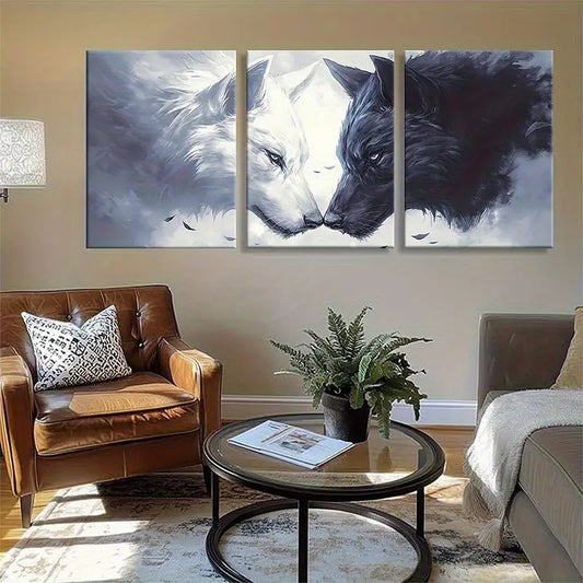3pcs White & Black Wolf Portraits Metal Print Ready to Hang Art
