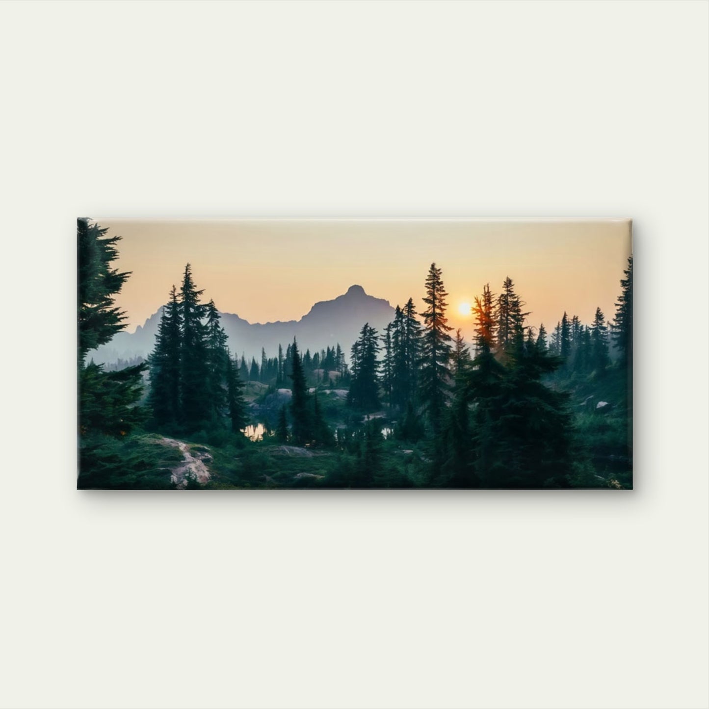 Mountain Sunrise Forest Wall Art Canvas Office Home Room Framed 120x60cm
