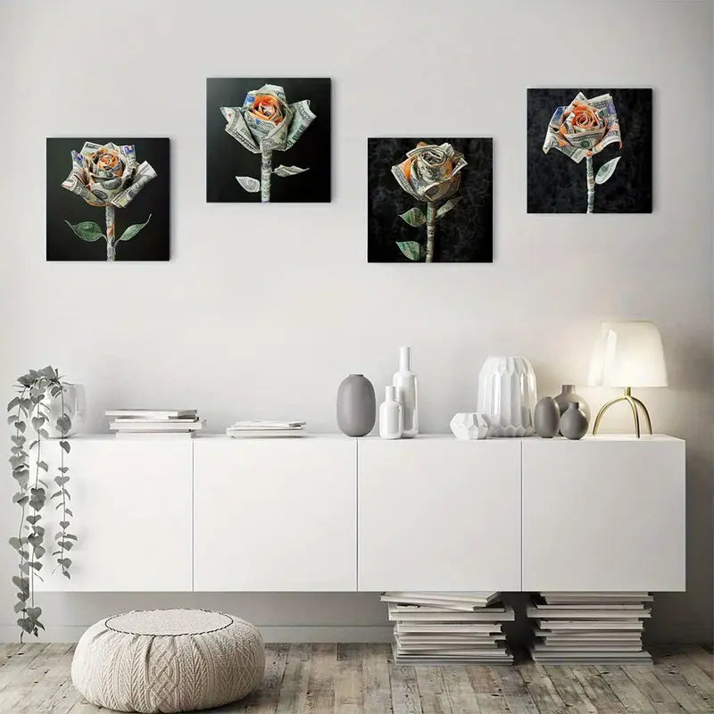 4pcs Motivational Entrepreneur Flower Print Wall Art Canvas Framed