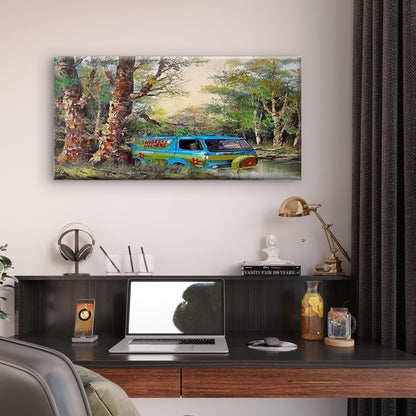 Whimsical Retro Van Nature Wall Art Canvas Office Home Room Framed 120x60cm