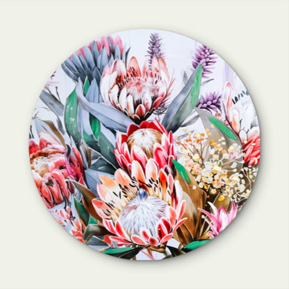 Neutral Protea Flowers Bouquet Close-Up  Acrylic Glass Rounded Print Tempered Glass Wall Art 100% Made in Australia Ready to Hang
