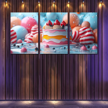 3pcs Birthday Celebration Scene Wall Art Set Canvas Framed 40x60cm - High Quality Print 100% Australian Made Wall Canvas Ready to Hang - Bella Home Decor