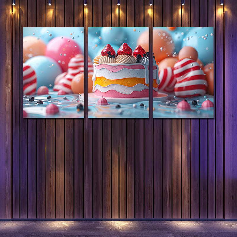 3pcs Birthday Celebration Scene Wall Art Set Canvas Framed 50x70cm - High Quality Print 100% Australian Made Wall Canvas Ready to Hang - Bella Home Decor