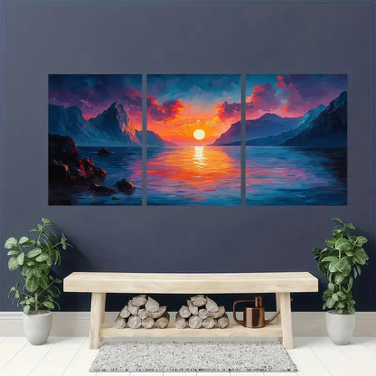 3pcs Mountain Sunset Landscape Metal Print Ready to Hang Art