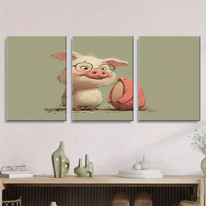 3pcs Cute Pig Canvas Wall Art Metal Print Ready to Hang Art - Bella Home Decor