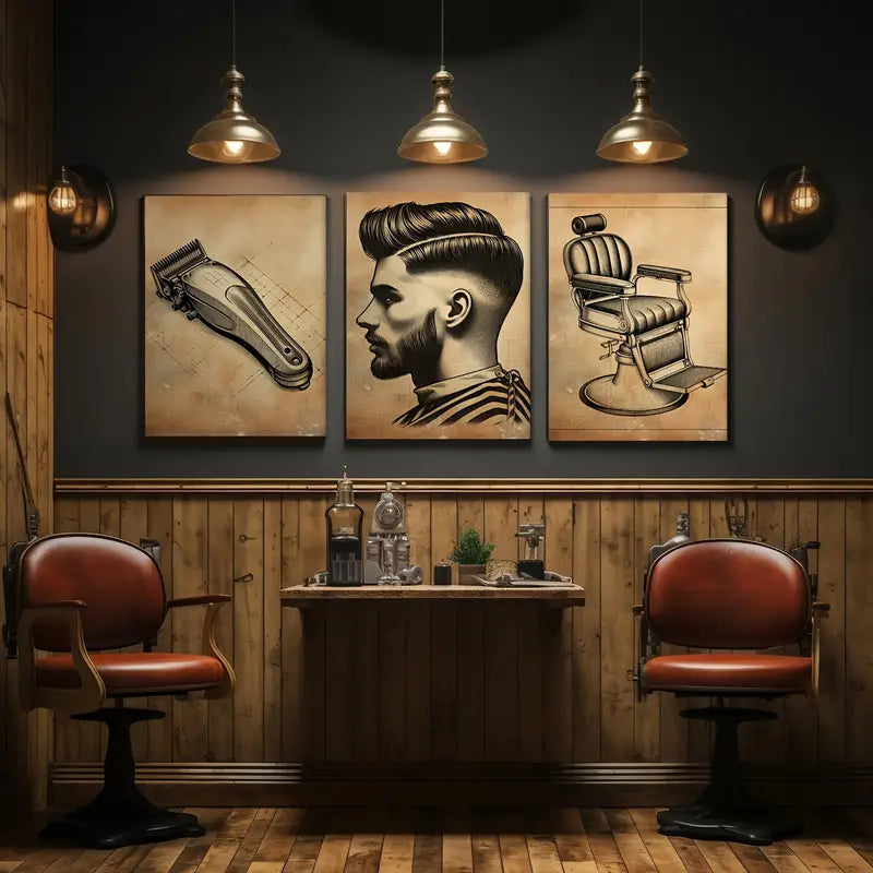 3pcs Haircut At The Barbershop Art Work Metal Print Ready to Hang Art