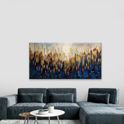 Blue And Brown Brush Strokes, Wall Art Canvas Office Home Room Framed 120x60cm - Bella Home Decor