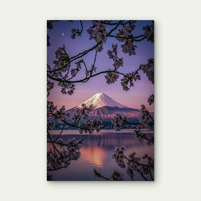 Mount Fuji and Cherry Blossoms from Lake Kawaguchi 60x90cm Metal Print Ready to Hang