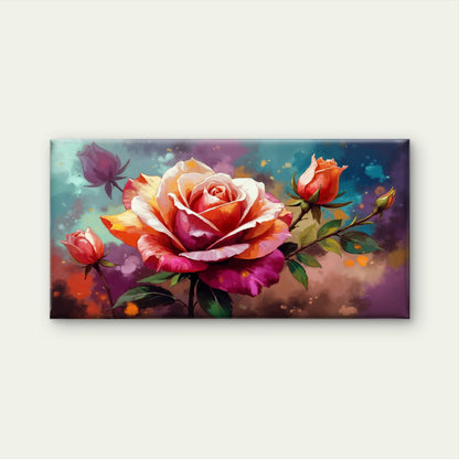 Vibrant Rose Blooms With Buds Wall Art Canvas Office Home Room Framed 120x60cm