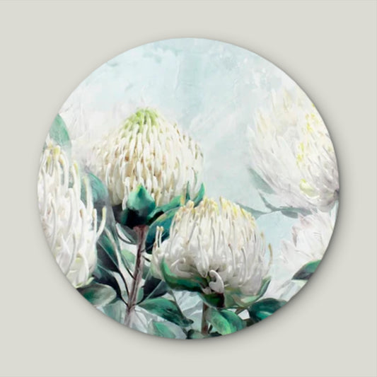 Neutral Color Protea Flowers Painting Acrylic Glass Rounded Print Tempered Glass Wall Art 100% Made in Australia Ready to Hang
