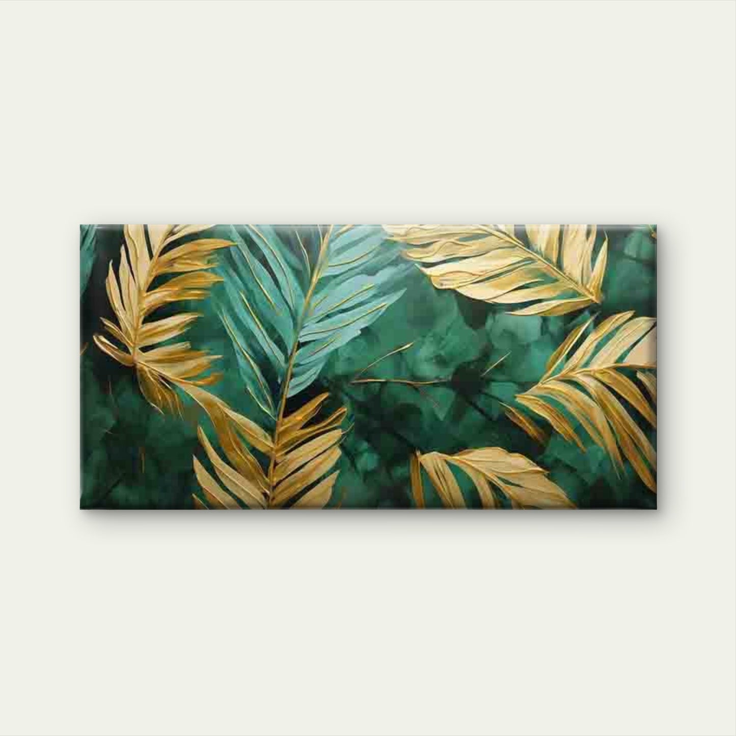 Abstract Golden Green Palm Wall Art Canvas Office Home Room Framed 120x60cm