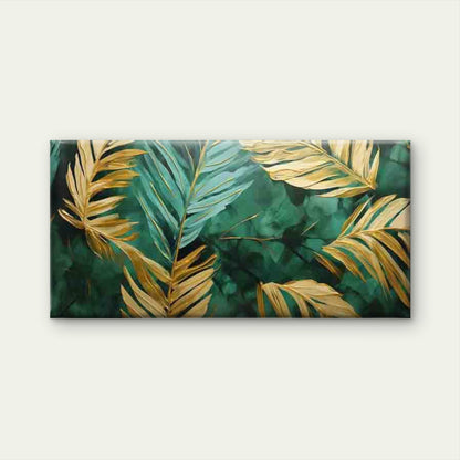 Abstract Golden Green Palm Wall Art Canvas Office Home Room Framed 120x60cm
