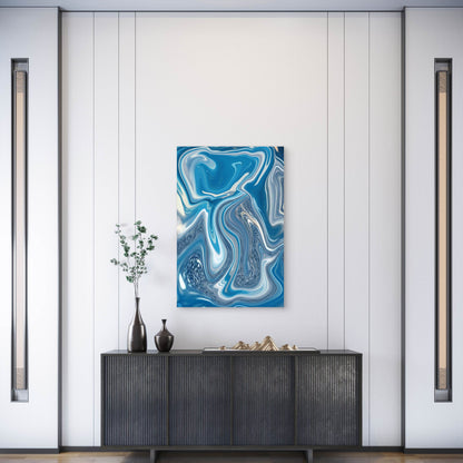 Abstract Blue and White Marble Pattern Metal Print Ready to Hang