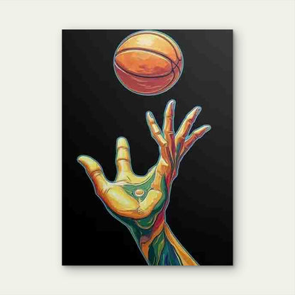 Basketball with Hand Abstract 60x90cm Metal Print Ready to Hang - Bella Home Decor