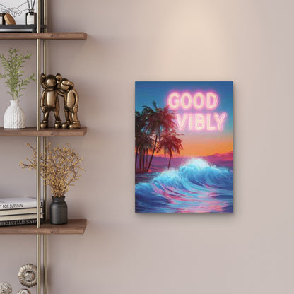 Ocean-Themed Neon Surf Art 60x90cm Metal Print Ready to Hang