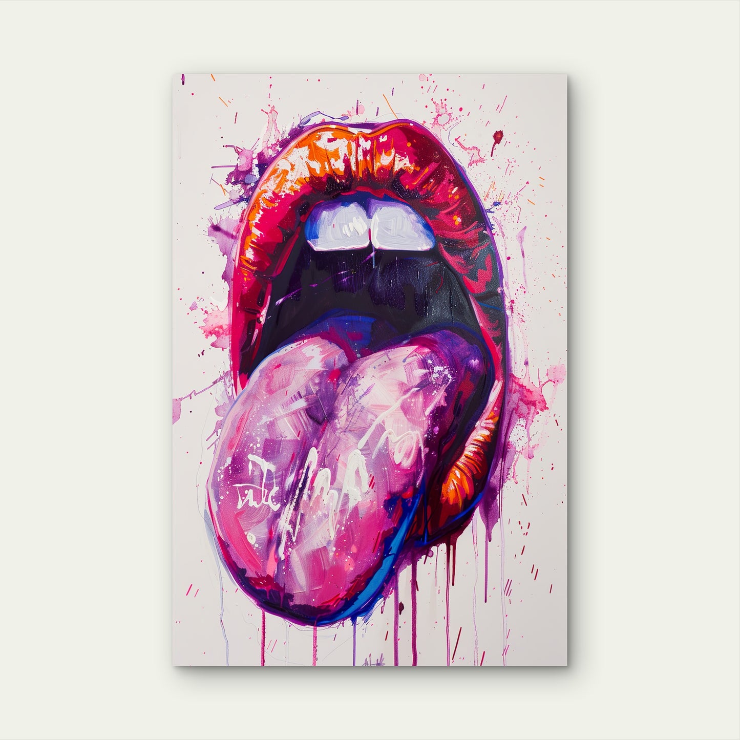 Pop Art Painting of Lips and a Tongue 40x60cm Metal Print Ready to Hang