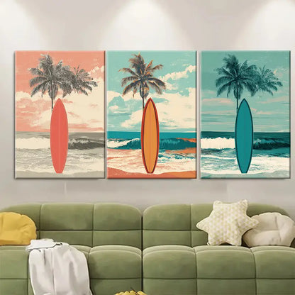 3pcs Meet Me At The Beach Surf Coastal Ocean Wall Art Set Canvas Framed 50x70cm - High Quality Print 100% Australian Made Wall Canvas Ready to Hang