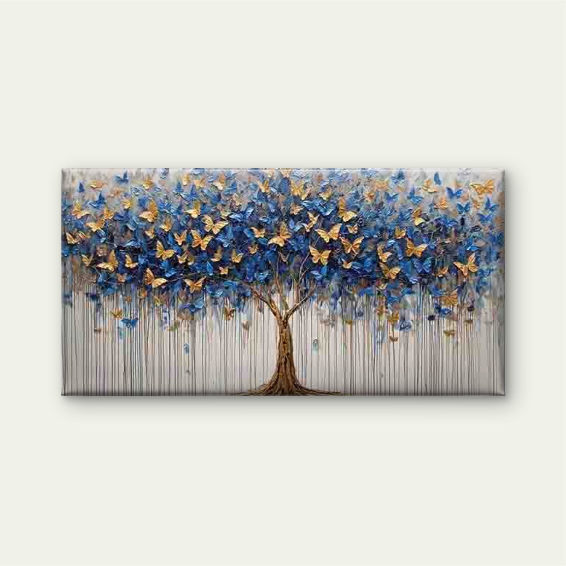 Blue and Golden Butterfly Tree Wall Art Canvas Office Home Room Framed 120x60cm - Bella Home Decor