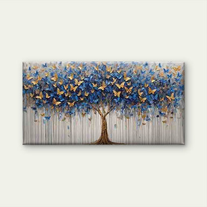Blue and Golden Butterfly Tree Wall Art Canvas Office Home Room Framed 120x60cm - Bella Home Decor
