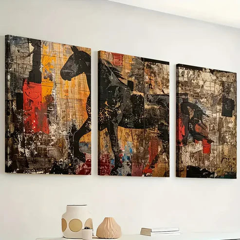 3pcs Vintage Wind Horse Animal Landscape Art Wall Art Canvas Unframed - High Quality Print 100% Australian Made Wall Canvas