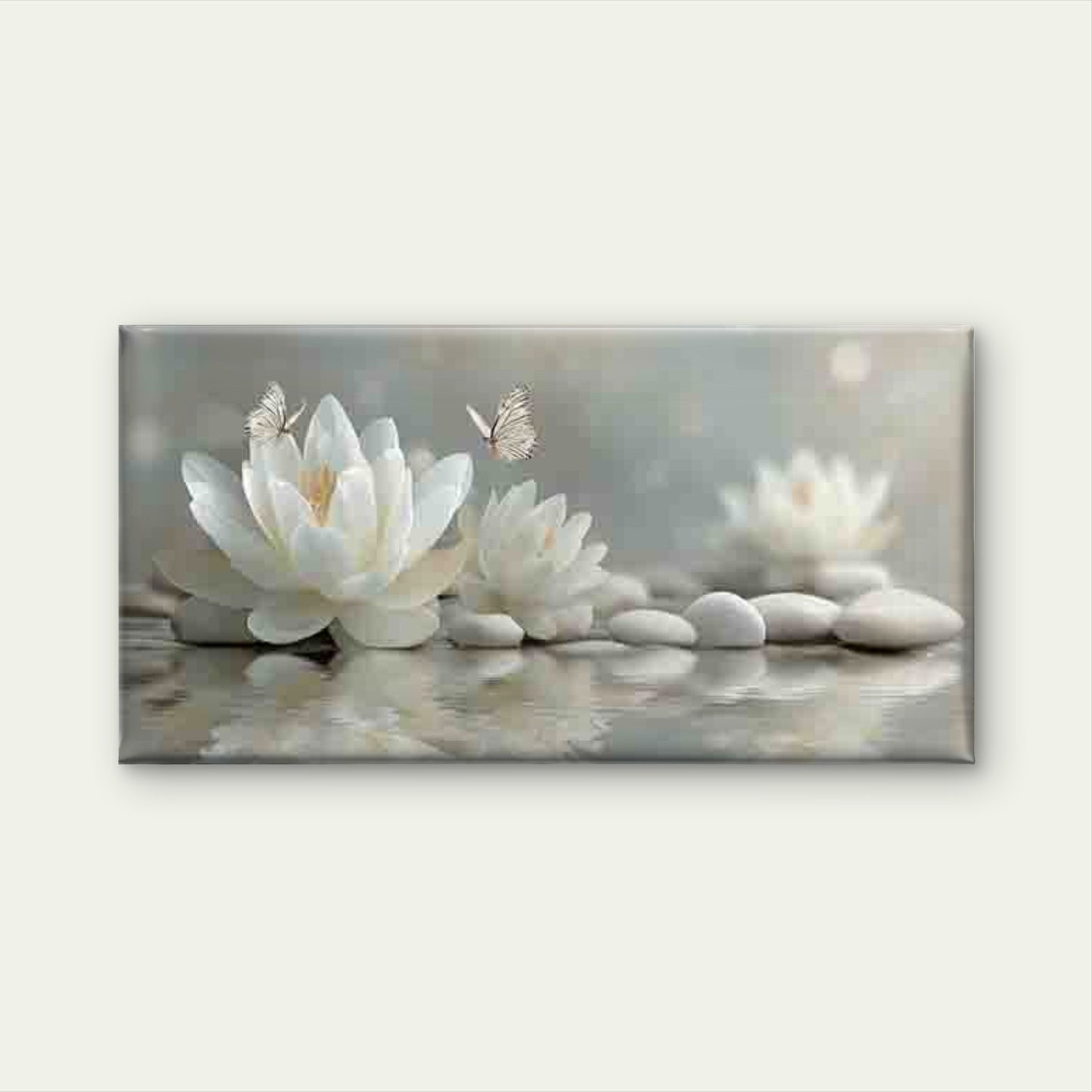 Lotus Accompanied by Butterflie Wall Art Canvas Office Home Room Framed 120x60cm