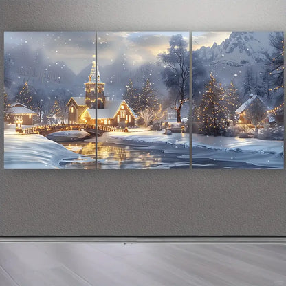 3pcs Snow Crapped City Light Metal Print Ready to Hang Art