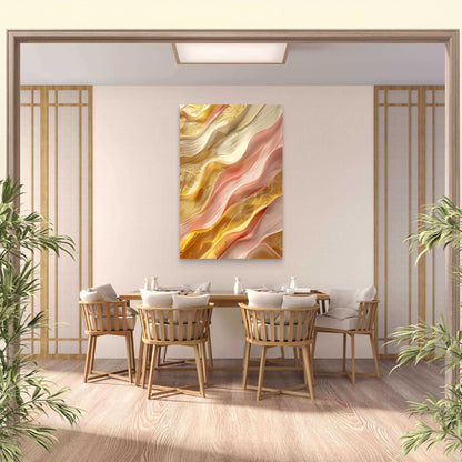 Abstract Fluid Gold Waves Creamy Layers 40x60cm Metal Print Ready to Hang