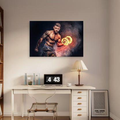 Muscular Bodybuilder Lifting Flaming Dumbbell Gym Fitness 5mm thick Plastic Poster Ready to Hang 90x60cm