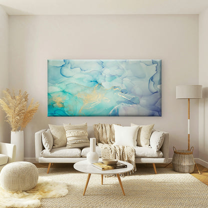 Turquoise Gold Alcohol Ink Wall Art Canvas Office Home Room Framed 120x60cm - Bella Home Decor