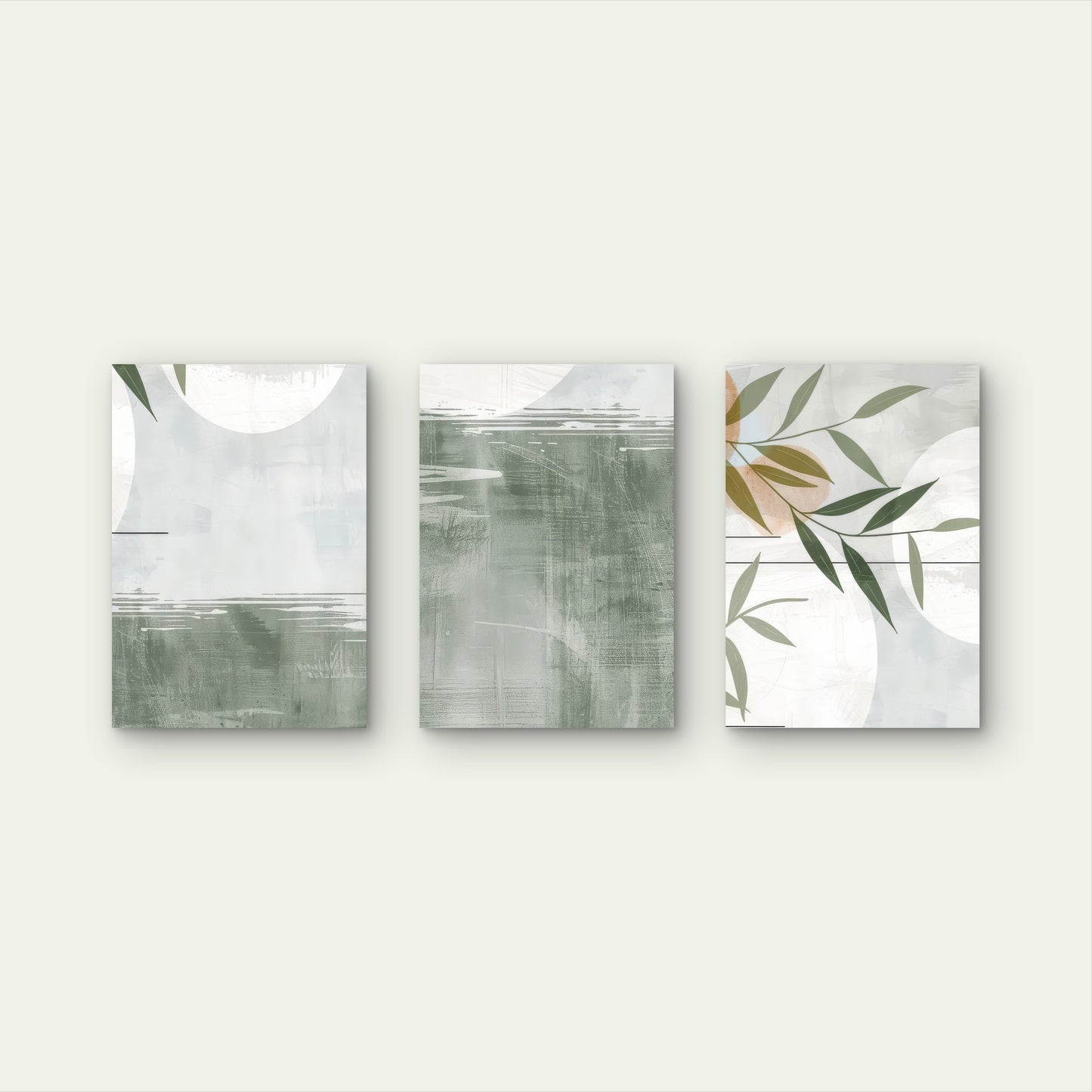 3pcs Abstract Sage Green Boho Sun Leaves Moon Wall Art Set Canvas Framed 40x60cm - High Quality Print 100% Australian Made Wall Canvas Ready to Hang