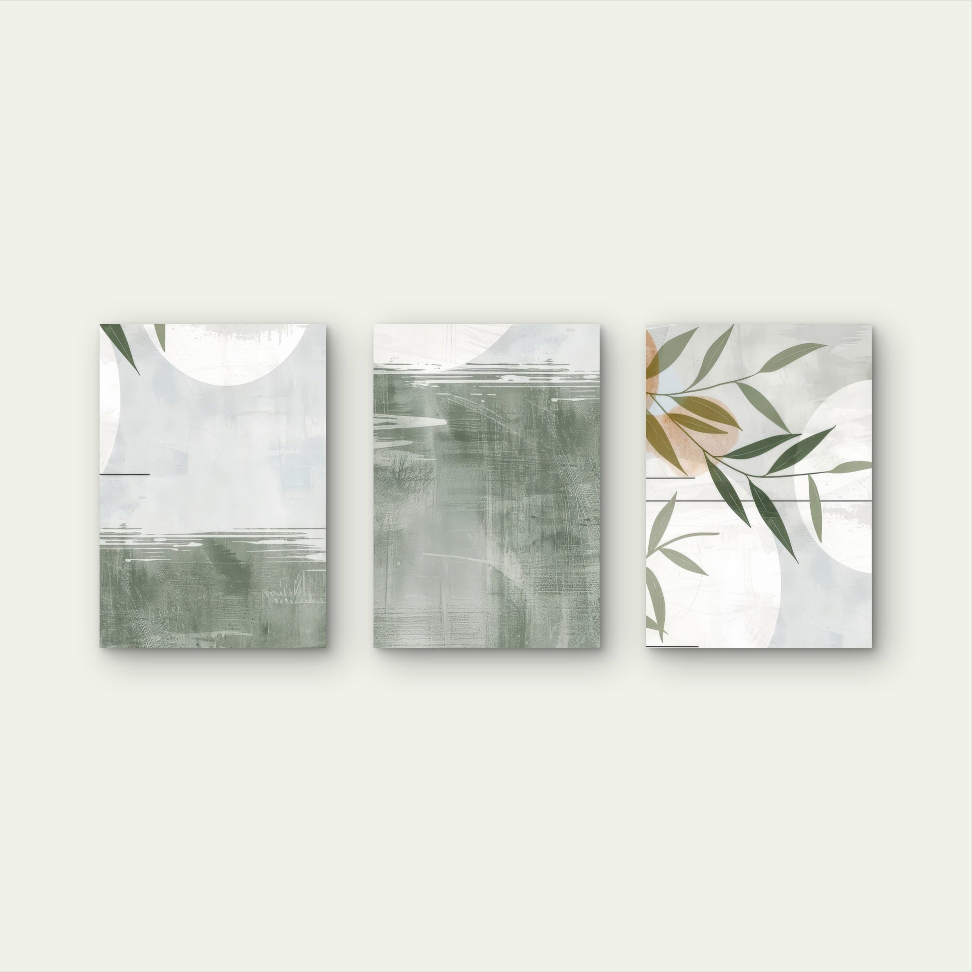 3pcs Abstract Sage Green Boho Sun Leaves Moon Wall Art Set Canvas Framed 40x60cm - High Quality Print 100% Australian Made Wall Canvas Ready to Hang