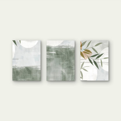 3pcs Abstract Sage Green Boho Sun Leaves Moon Wall Art Set Canvas Framed 40x60cm - High Quality Print 100% Australian Made Wall Canvas Ready to Hang