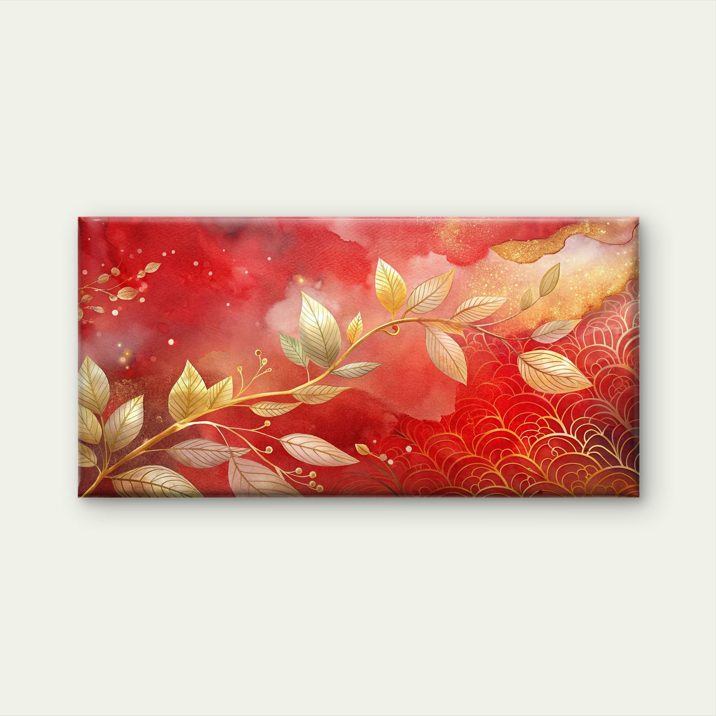Golden Leaves Red Sky Wall Art Canvas Office Home Room Framed 120x60cm