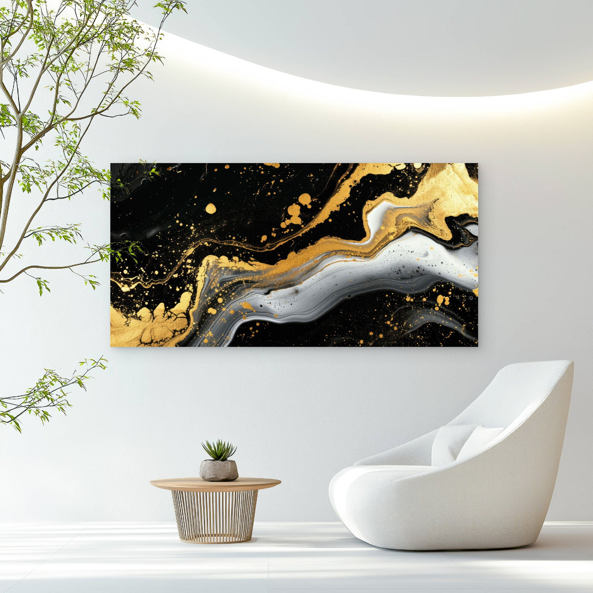 Golden Swirl Abstract Art Wall Art Canvas Office Home Room Framed 120x60cm