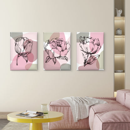 3pcs Abstract Pink Pastel Peony Floral Boho Wall Art Set Canvas Framed 40x60cm - High Quality Print 100% Australian Made Wall Canvas Ready to Hang